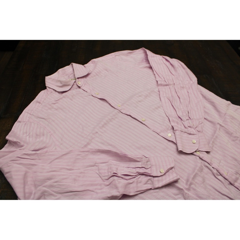 Etro Milano Shirt Mens 43 XL Pink Pinstripe Classic Fit Dress Long Made Italy